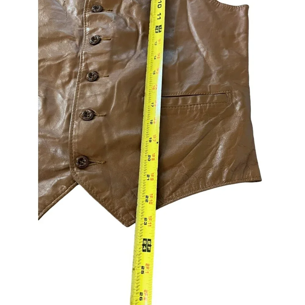 The Leather Shop Sears Mens Vest Brown 38 V Neck Classic Fit Pockets VINTAGE 70S
